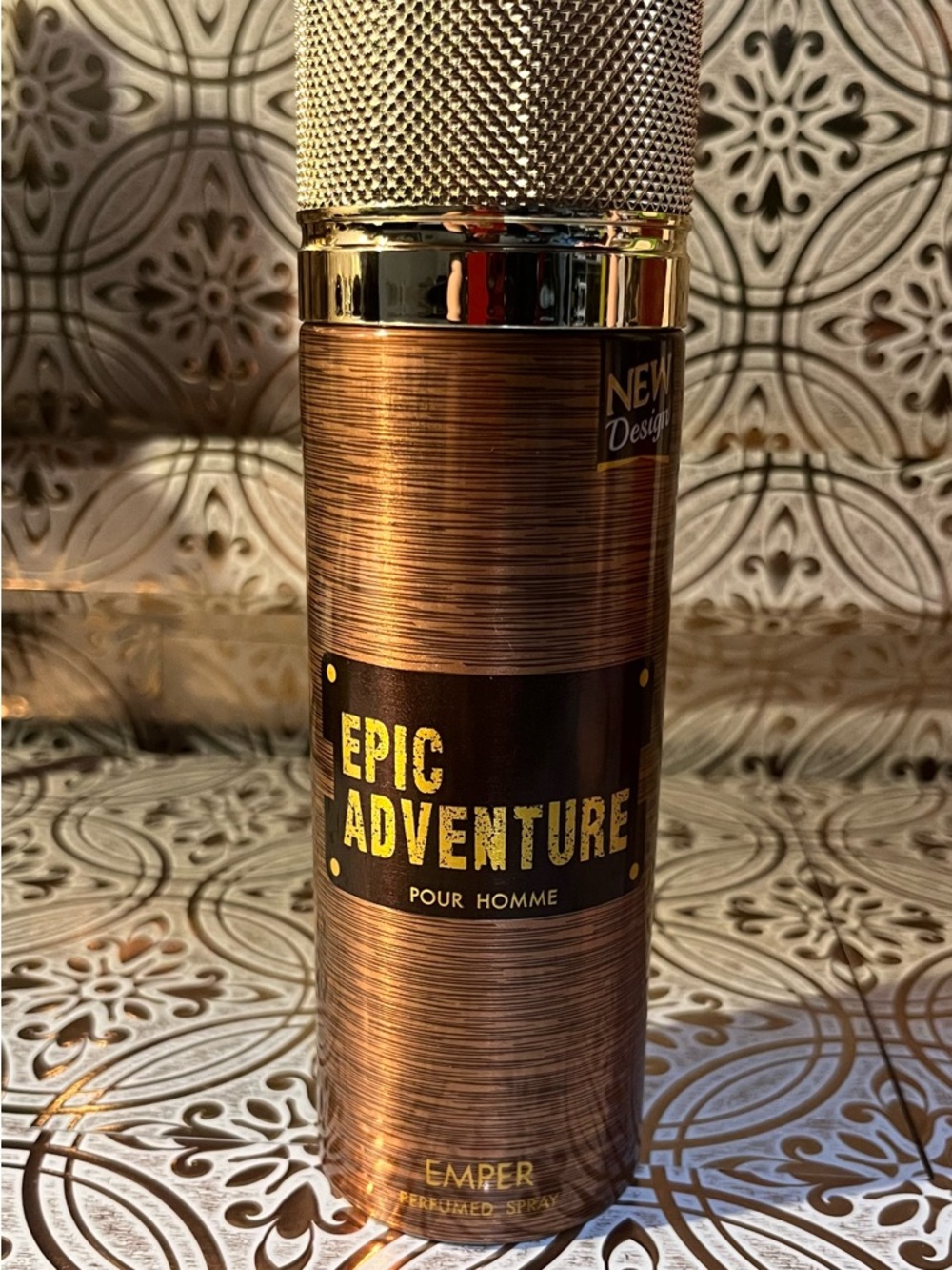 Epic Adventure Pour Homme Perfumed Spray - Metallic Brown & Gold Bottle